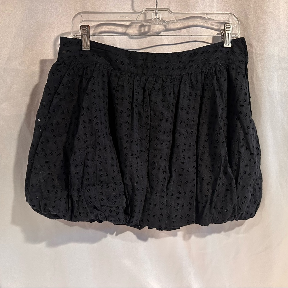 Vintage Luella Bartley Y2K Glam Rock Black Cotton Eyelet Bubble Mini Skirt Sz 9